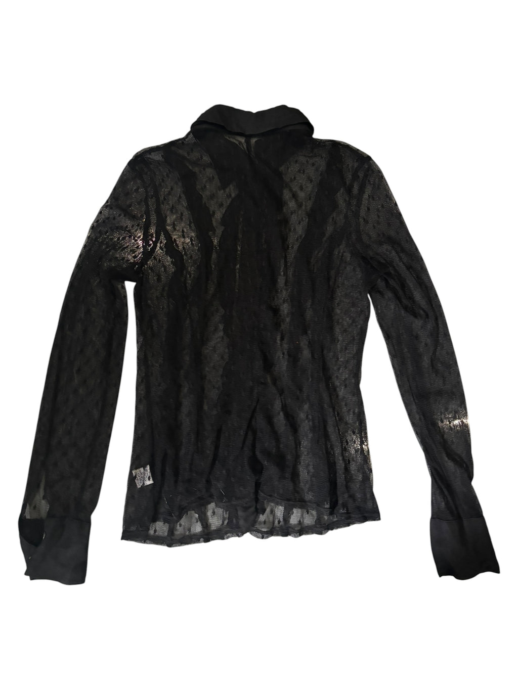 Gothic Black Polka Dot Mesh Ruffle Shirt