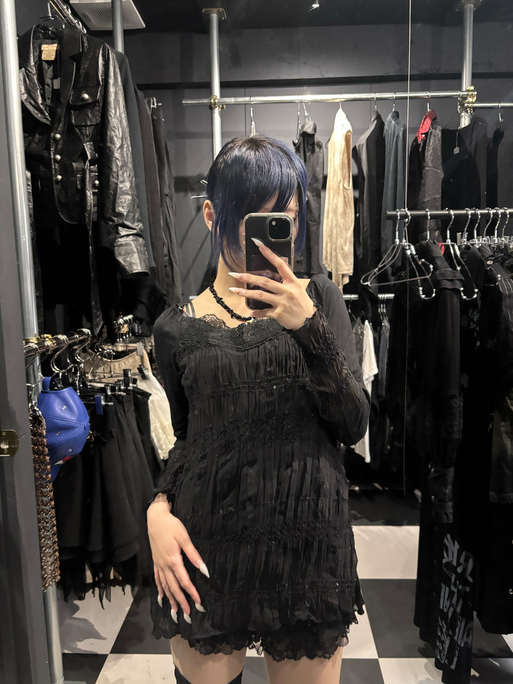 Algonquins Gothic Lace Trim Crinkled Dress