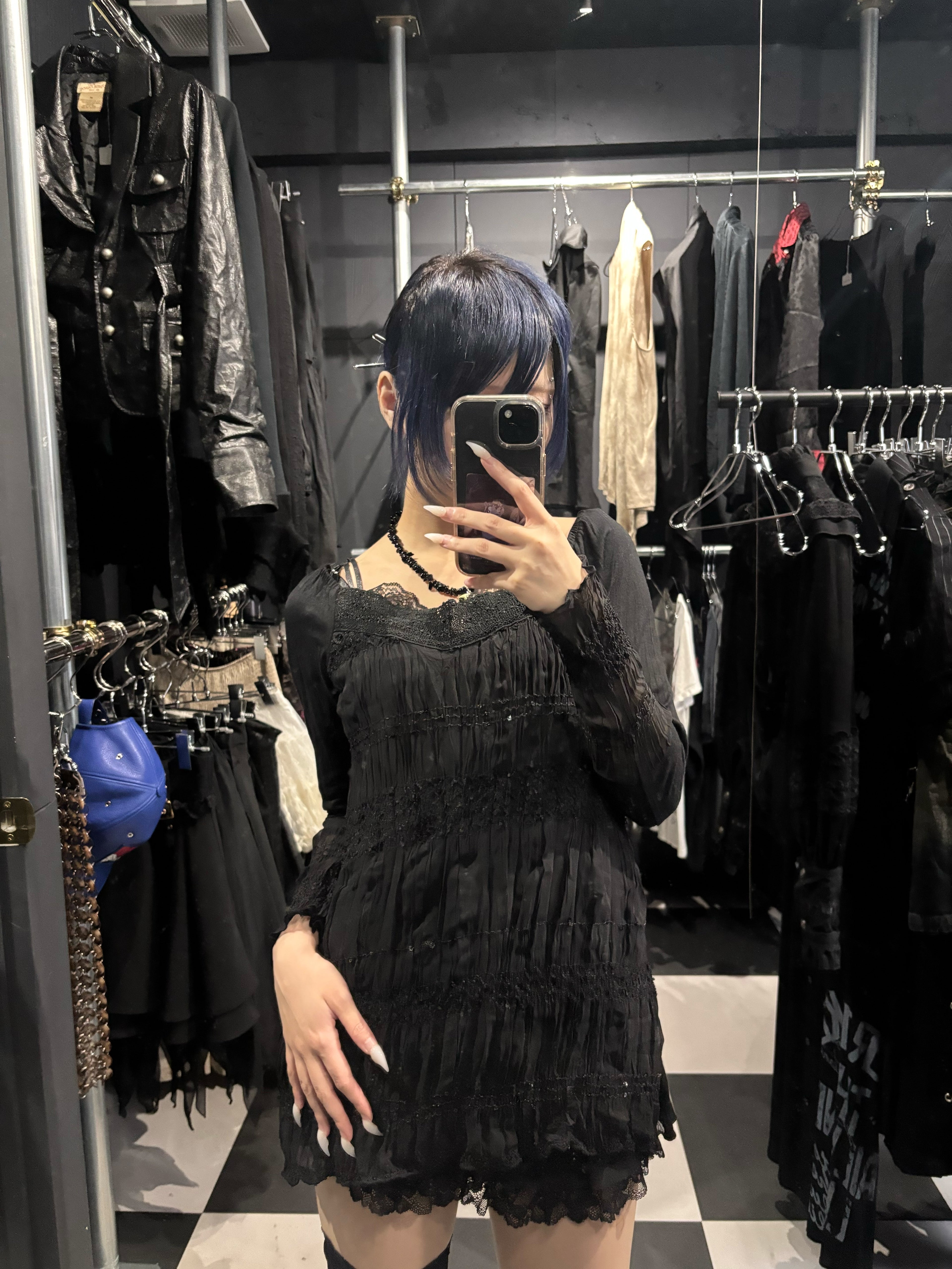 Algonquins Gothic Lace Trim Crinkled Dress