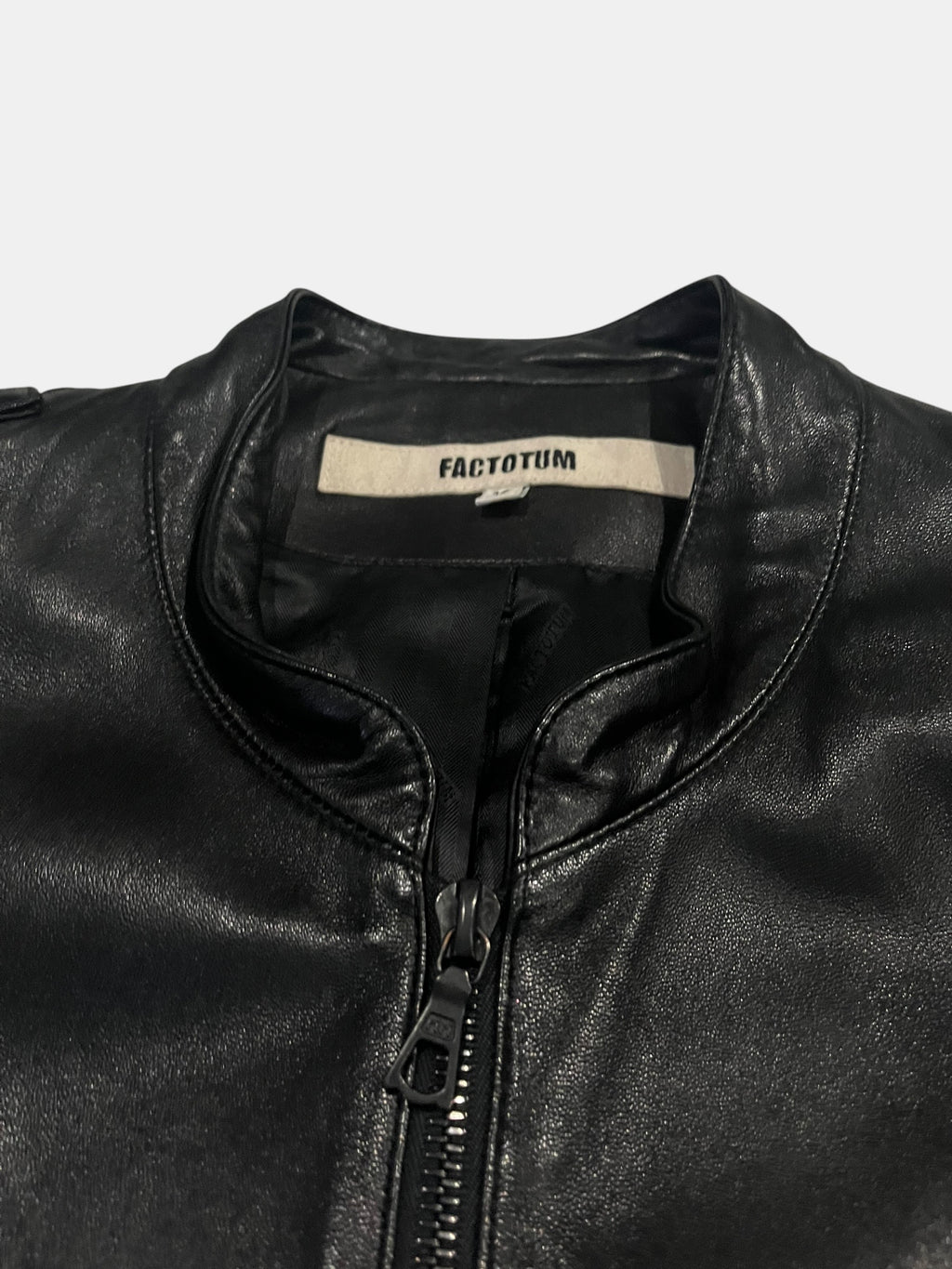 FACTOTUM Faux Leather V-Neck Racer Jacket