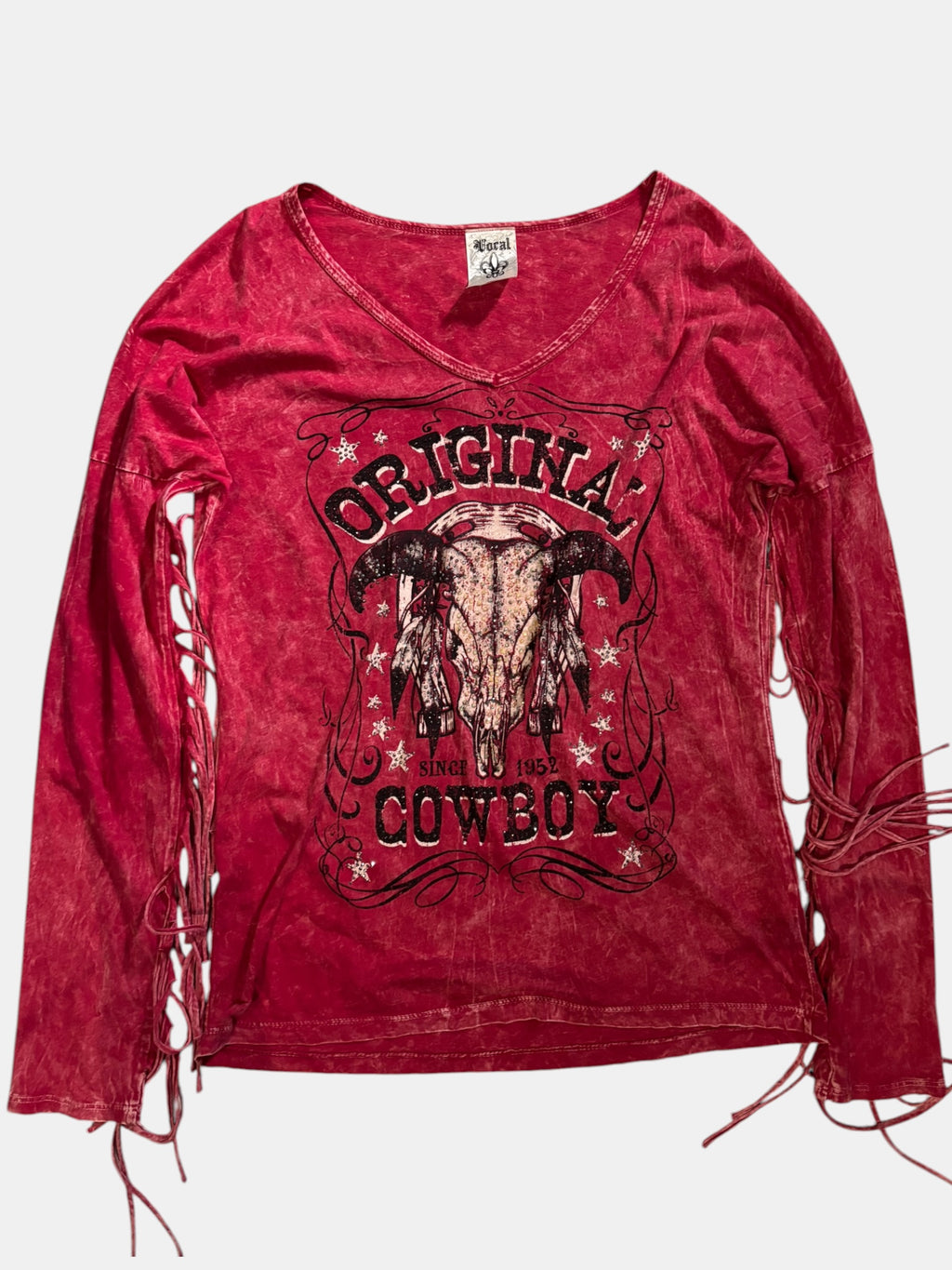 Vocal Y2K Rhinestone Cow Skull Lace-Up Long Sleeve