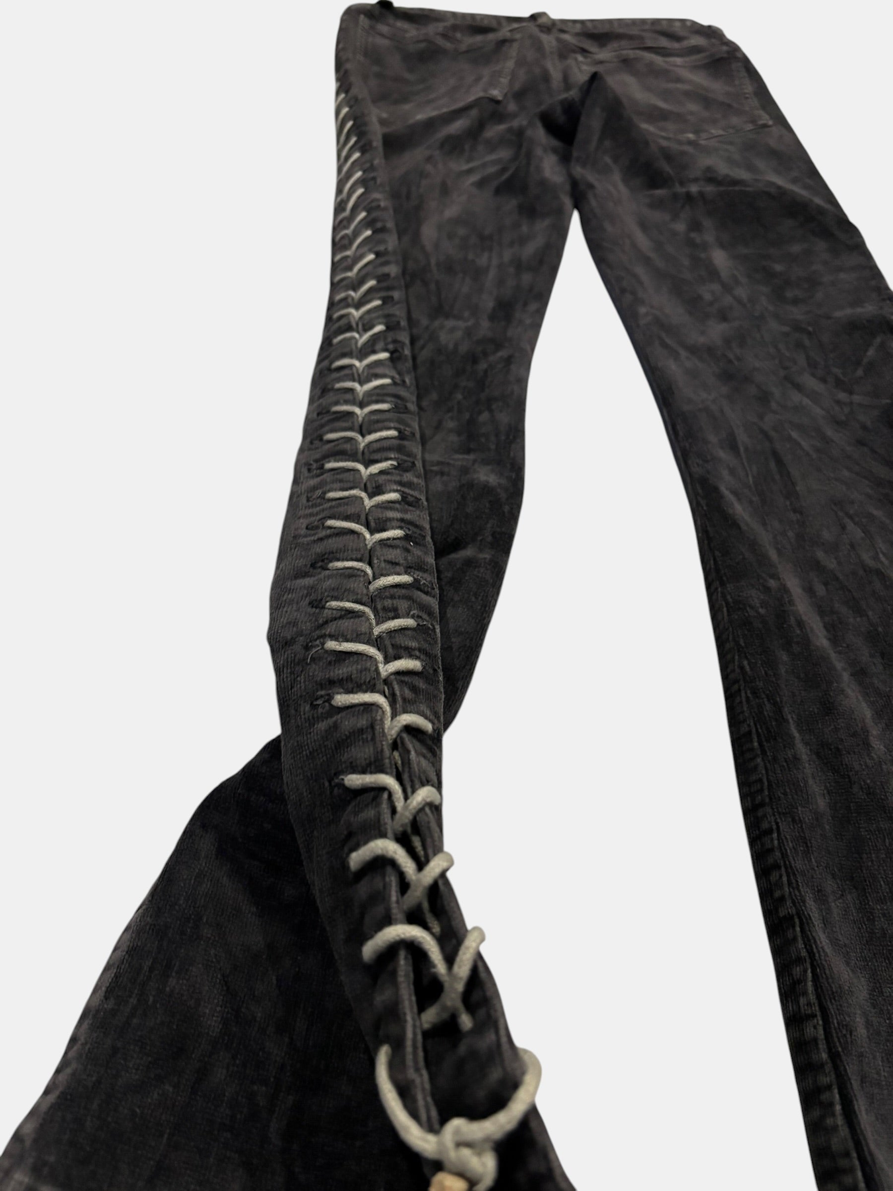 Full Side Lace-Up Black Flared Jeans