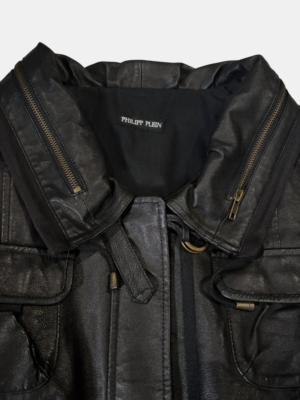 Philipp Plein D-Ring Funnel Neck Leather Jacket