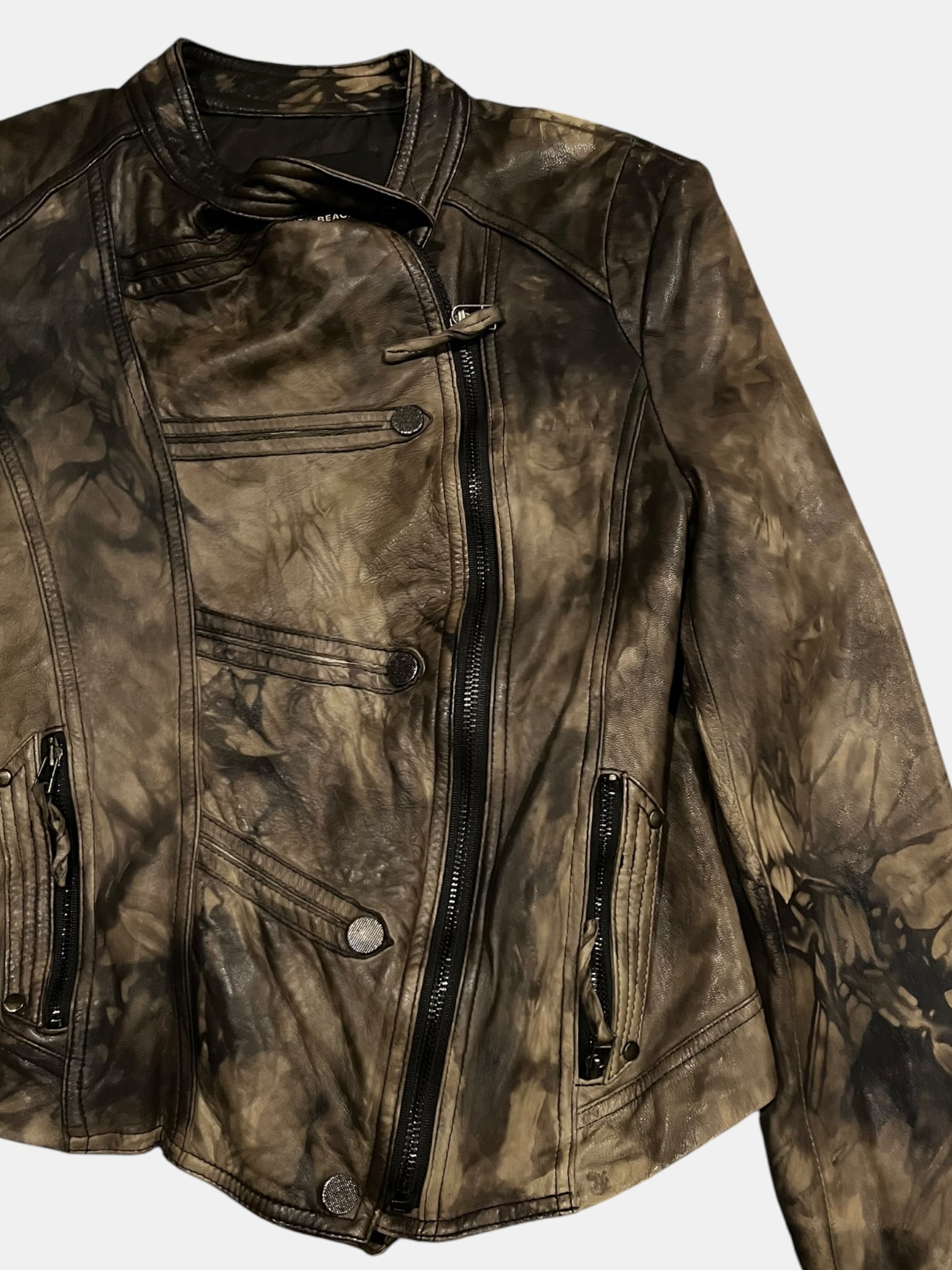 Archive Y2K Tie-Dye Smudged Leather Moto Jacket