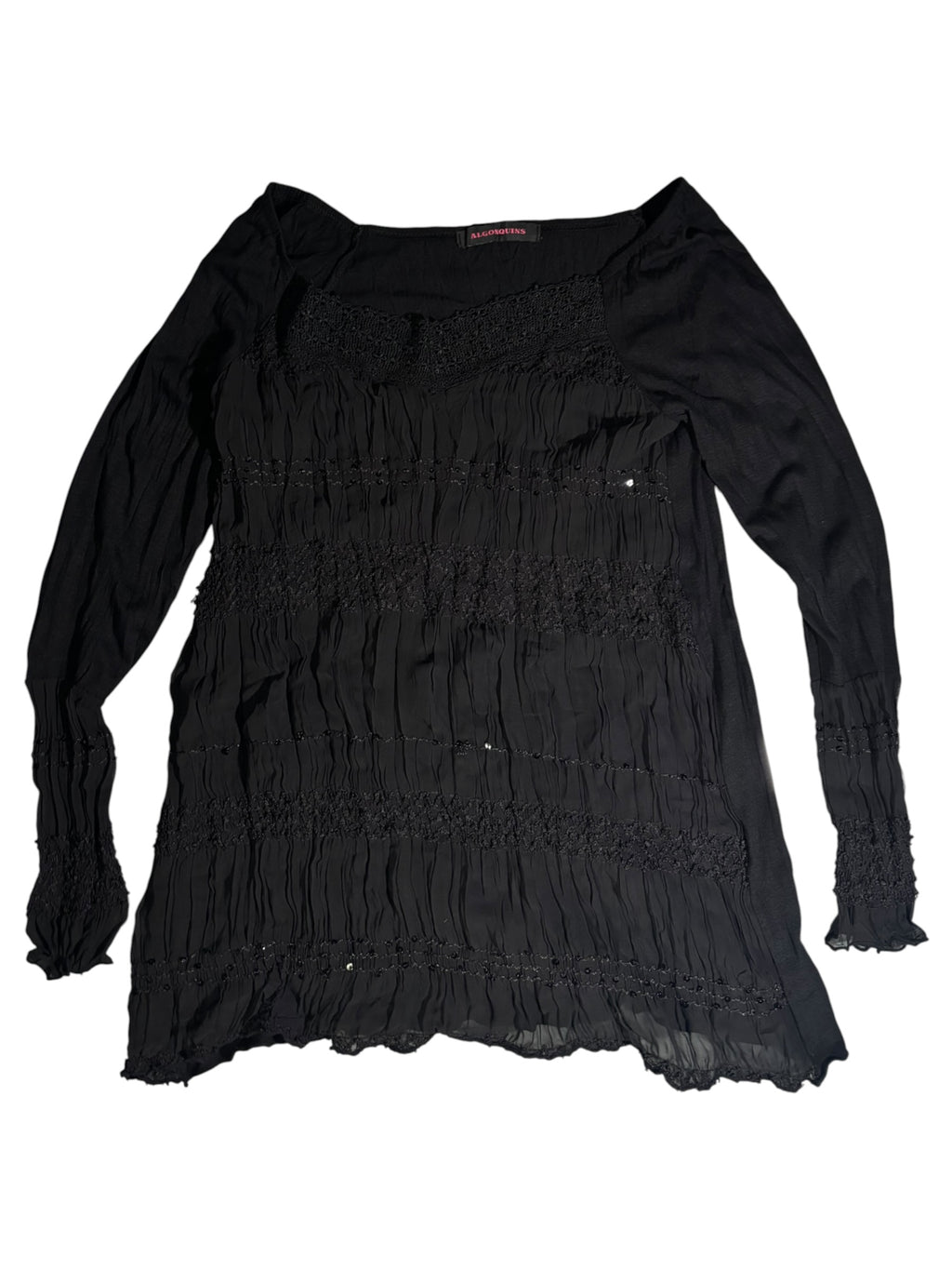 Algonquins Gothic Lace Trim Crinkled Dress