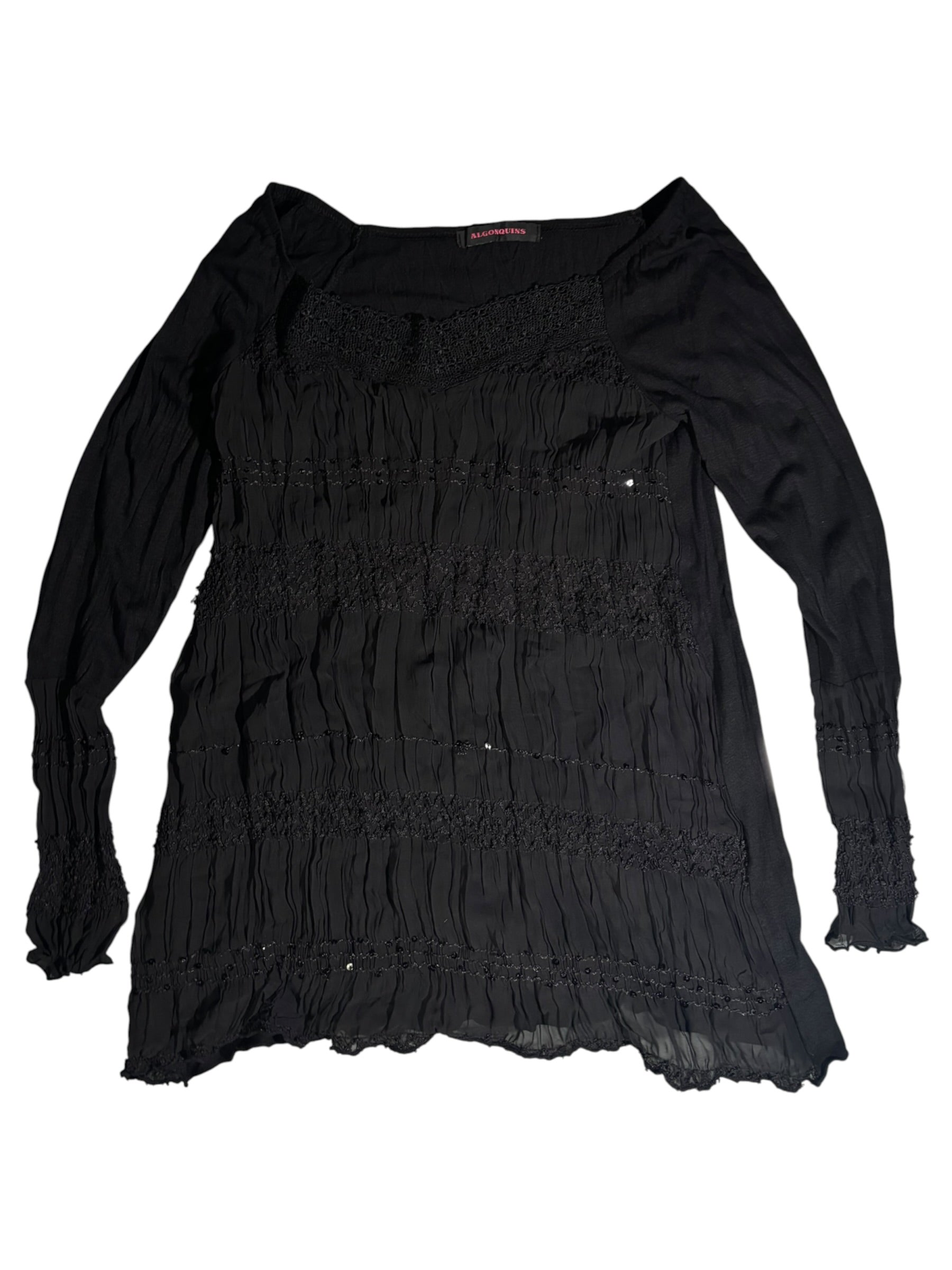 Algonquins Gothic Lace Trim Crinkled Dress