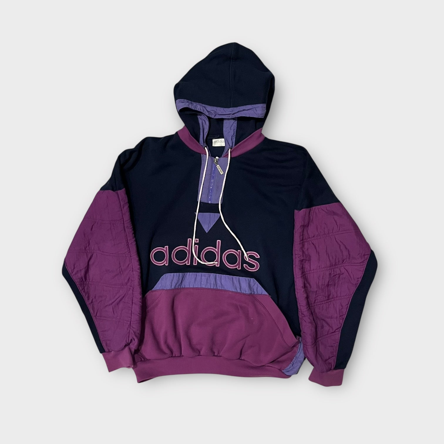 80s-90s adidas ナイロン切り替え ハーフジップ フーディ
