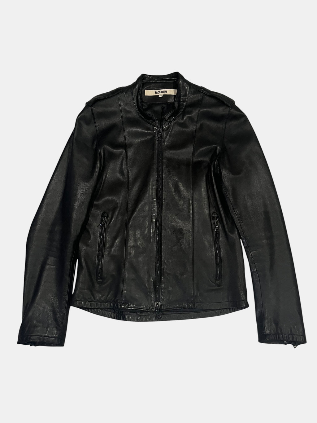 FACTOTUM Faux Leather V-Neck Racer Jacket