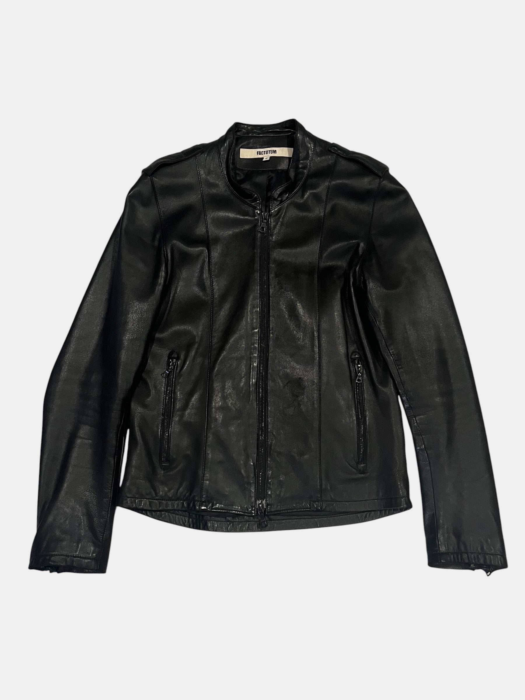 FACTOTUM Faux Leather V-Neck Racer Jacket