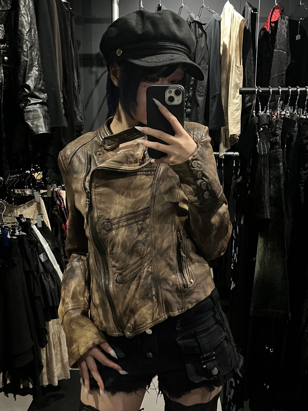 Archive Y2K Tie-Dye Smudged Leather Moto Jacket