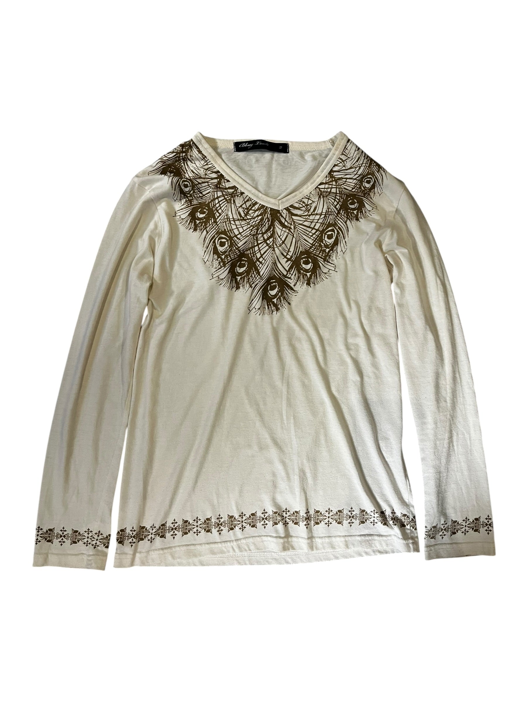 00s Psychedelic Peacock V-Neck Top