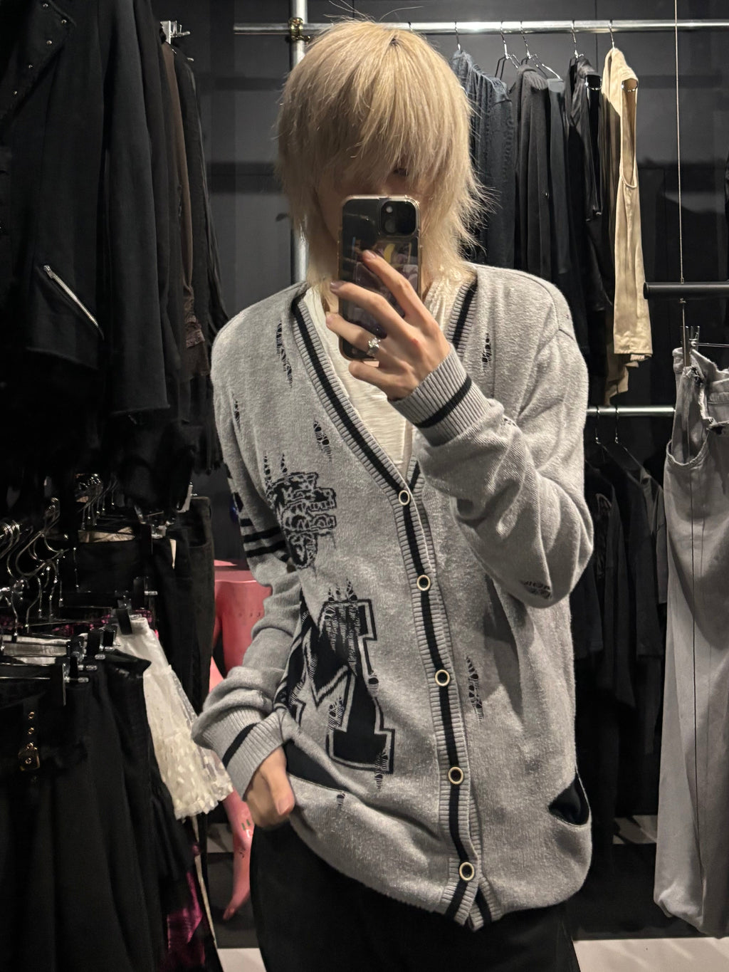 MIHARA YASUHIRO Grey Distressed Cardigan