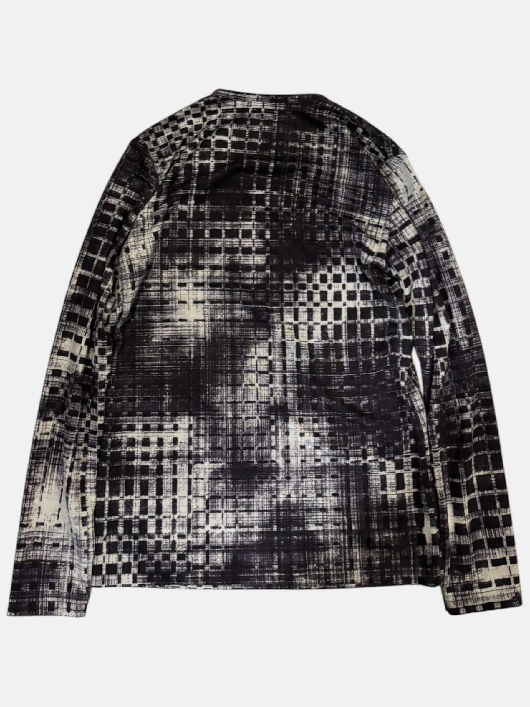 Tornado Mart Abstract Grid Print Long Sleeve V-Neck Top