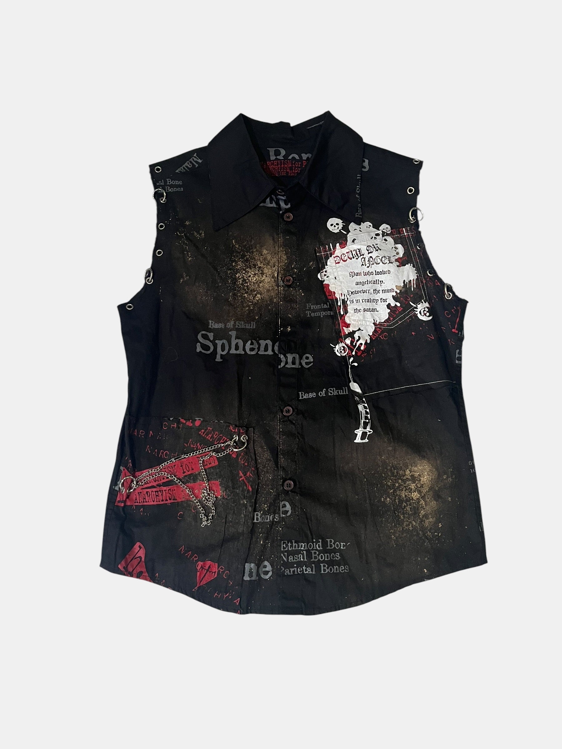 h.ANARCHY ABleached Bone Graphic Ring-Gimmick Vest