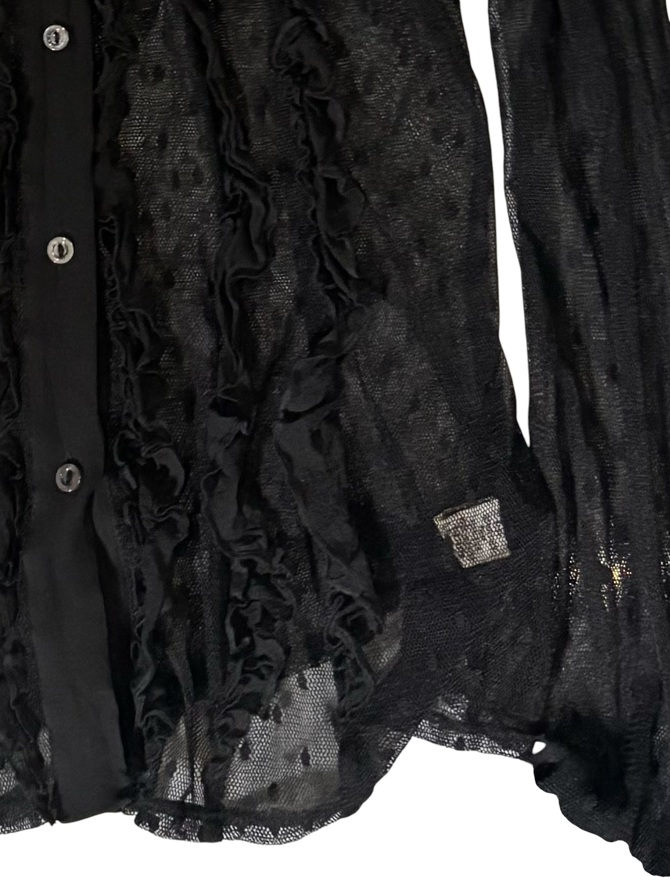 Gothic Black Polka Dot Mesh Ruffle Shirt