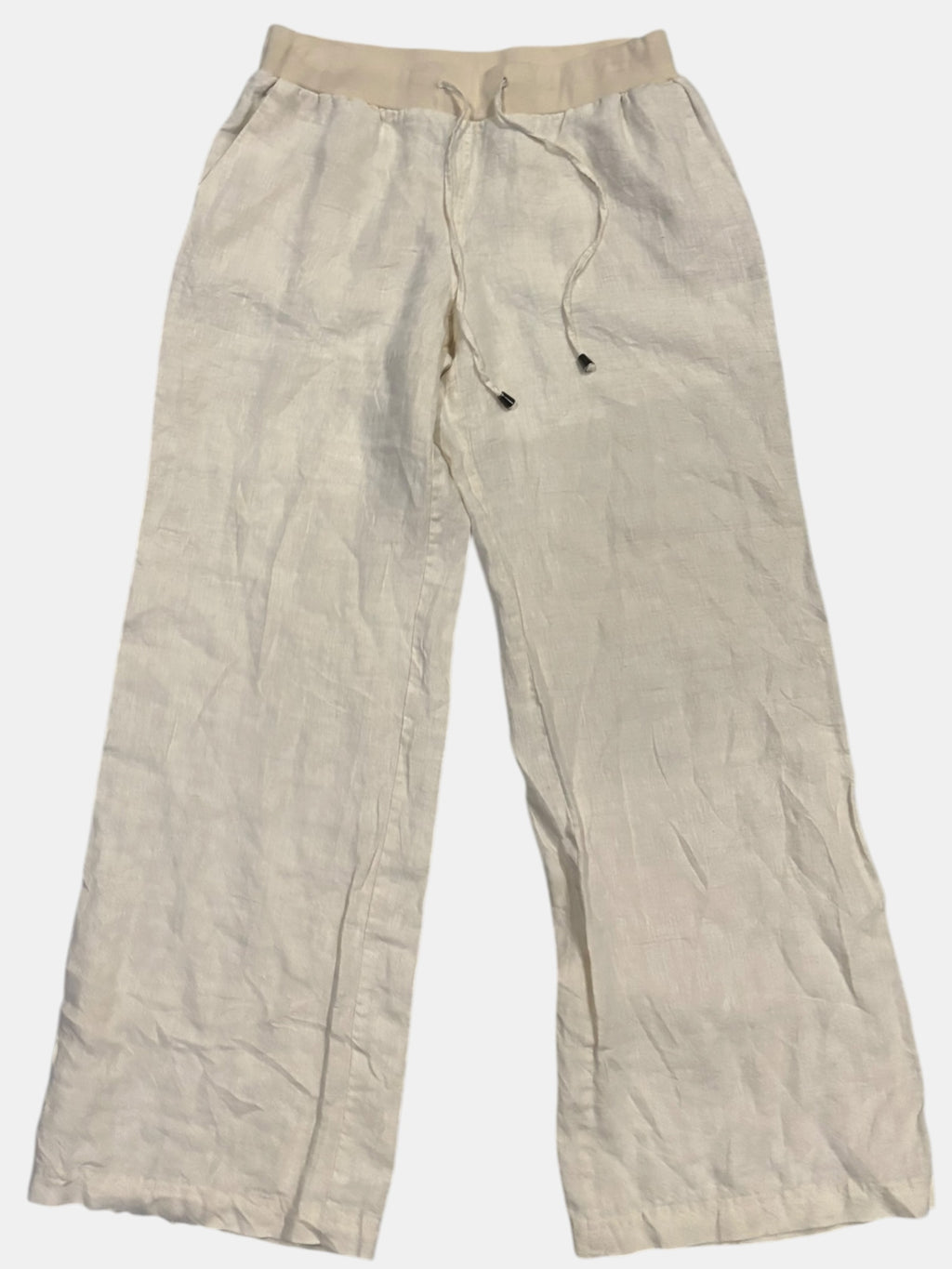 Off-White Linen Wide Leg Drawstring Pants