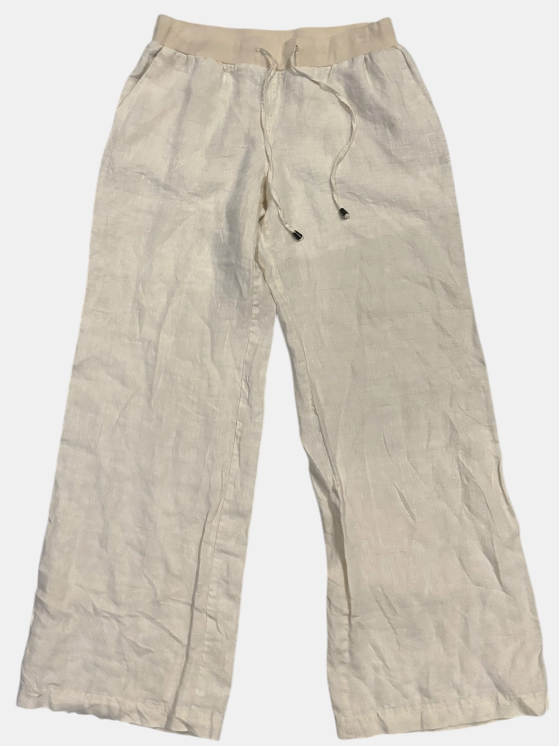 Off-White Linen Wide Leg Drawstring Pants