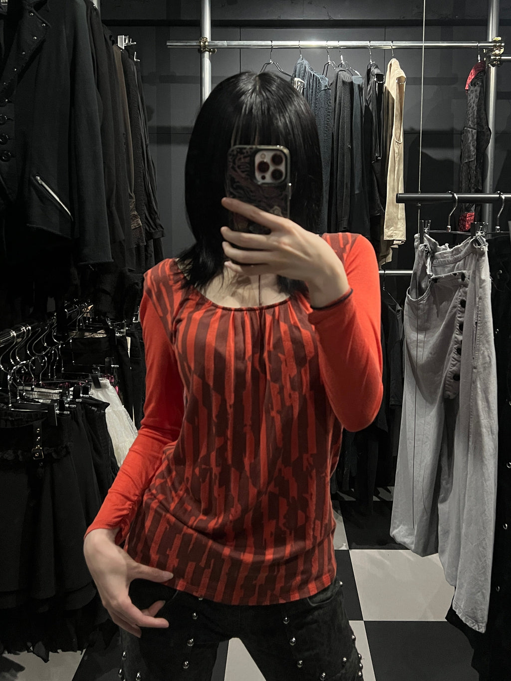 5351 Red/Brown Abstract Top