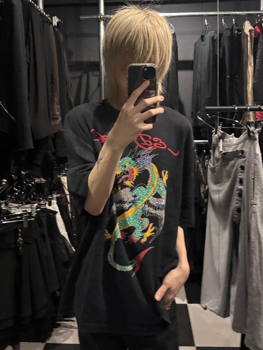 Ed Hardy Dragon Rhinestones Graphic T-Shirt Black