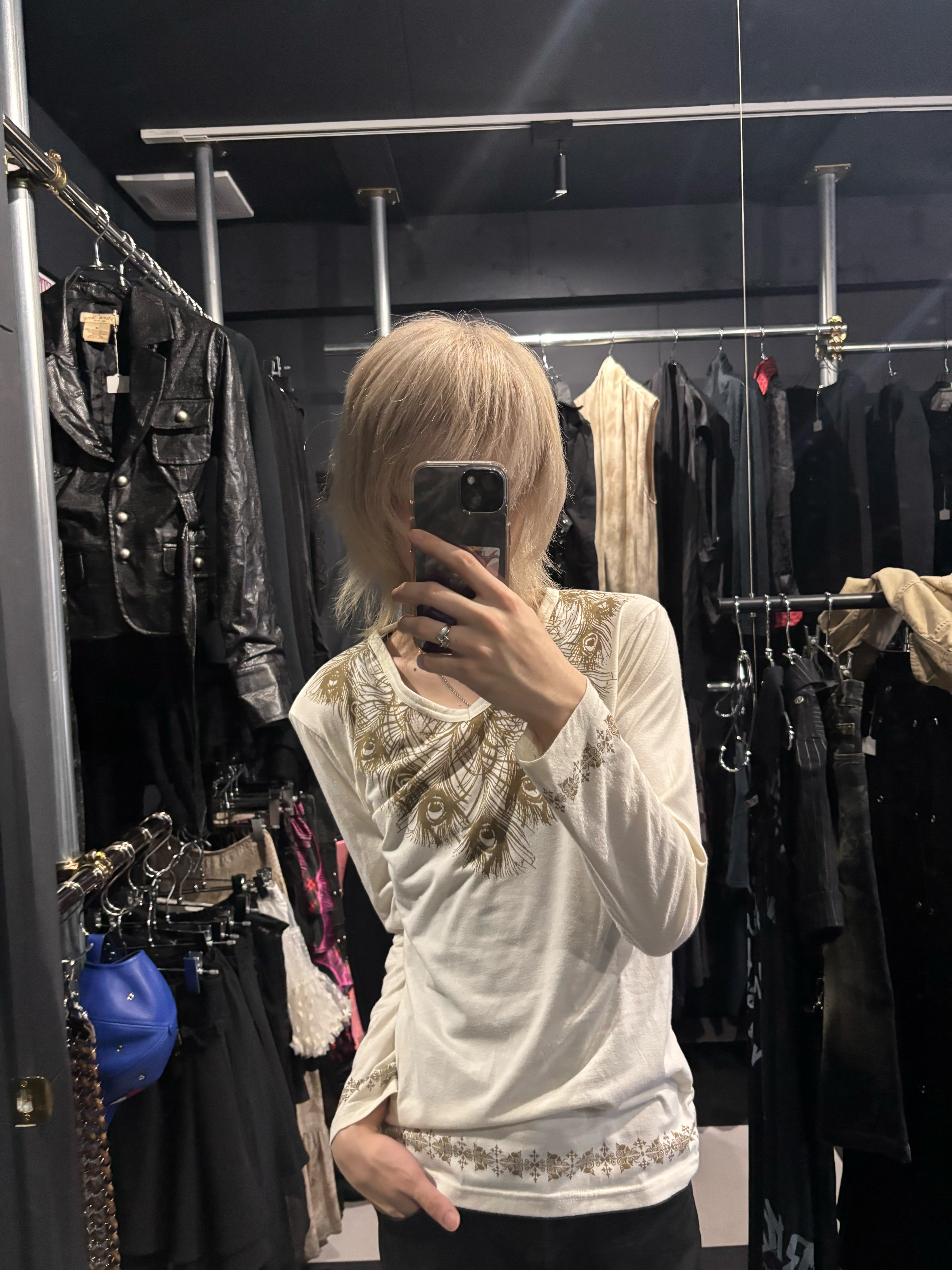 00s Psychedelic Peacock V-Neck Top
