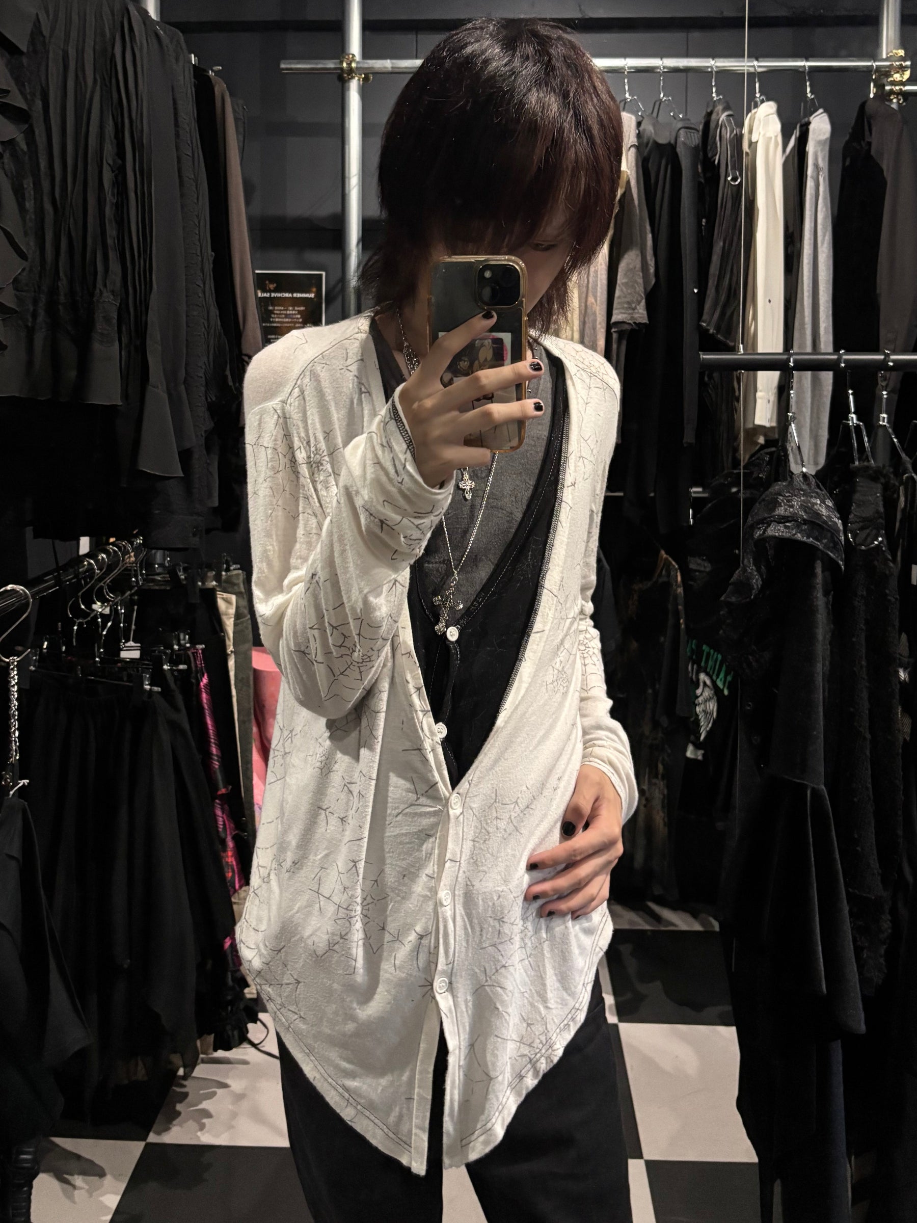 h.ANARCHY Spiderweb Print Layered Cardigan