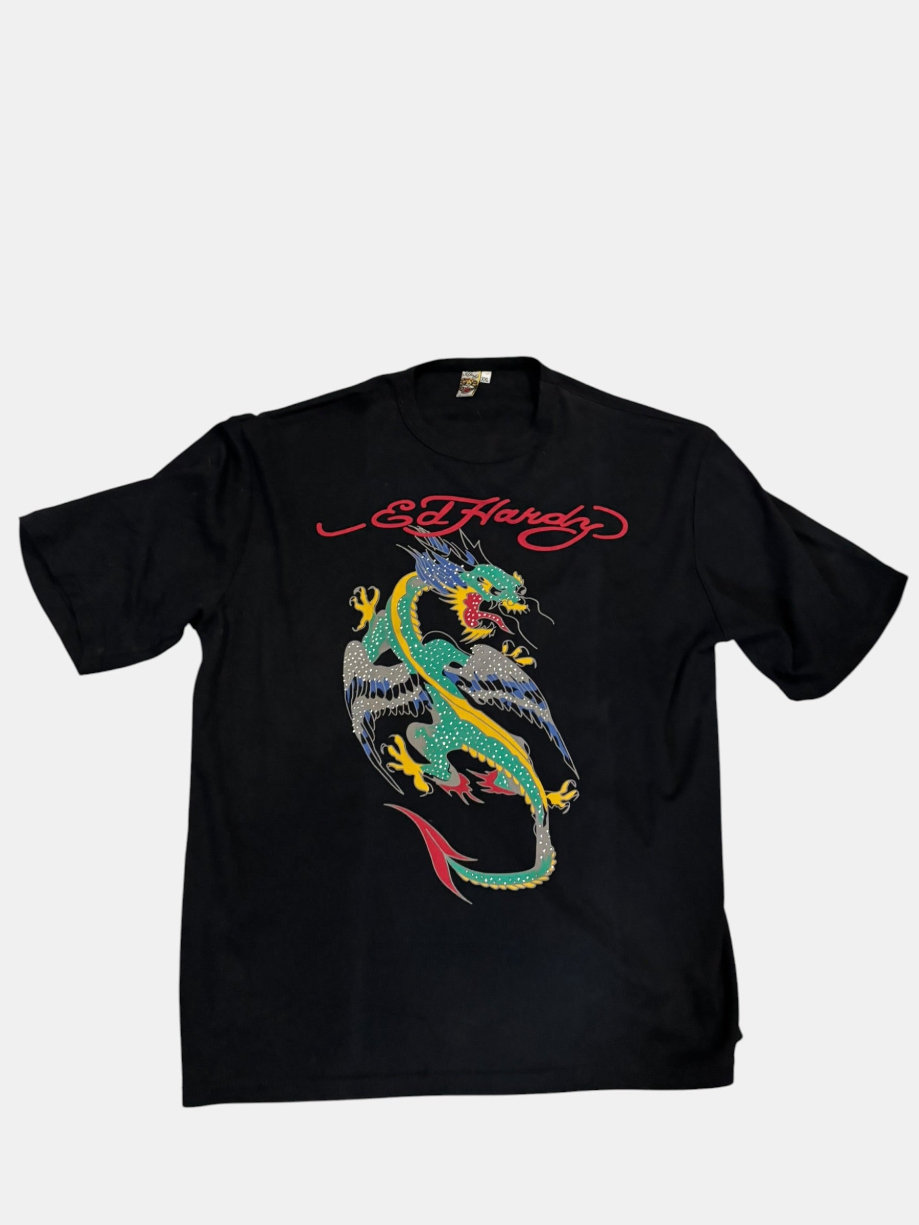 Ed Hardy Dragon Rhinestones Graphic T-Shirt Black