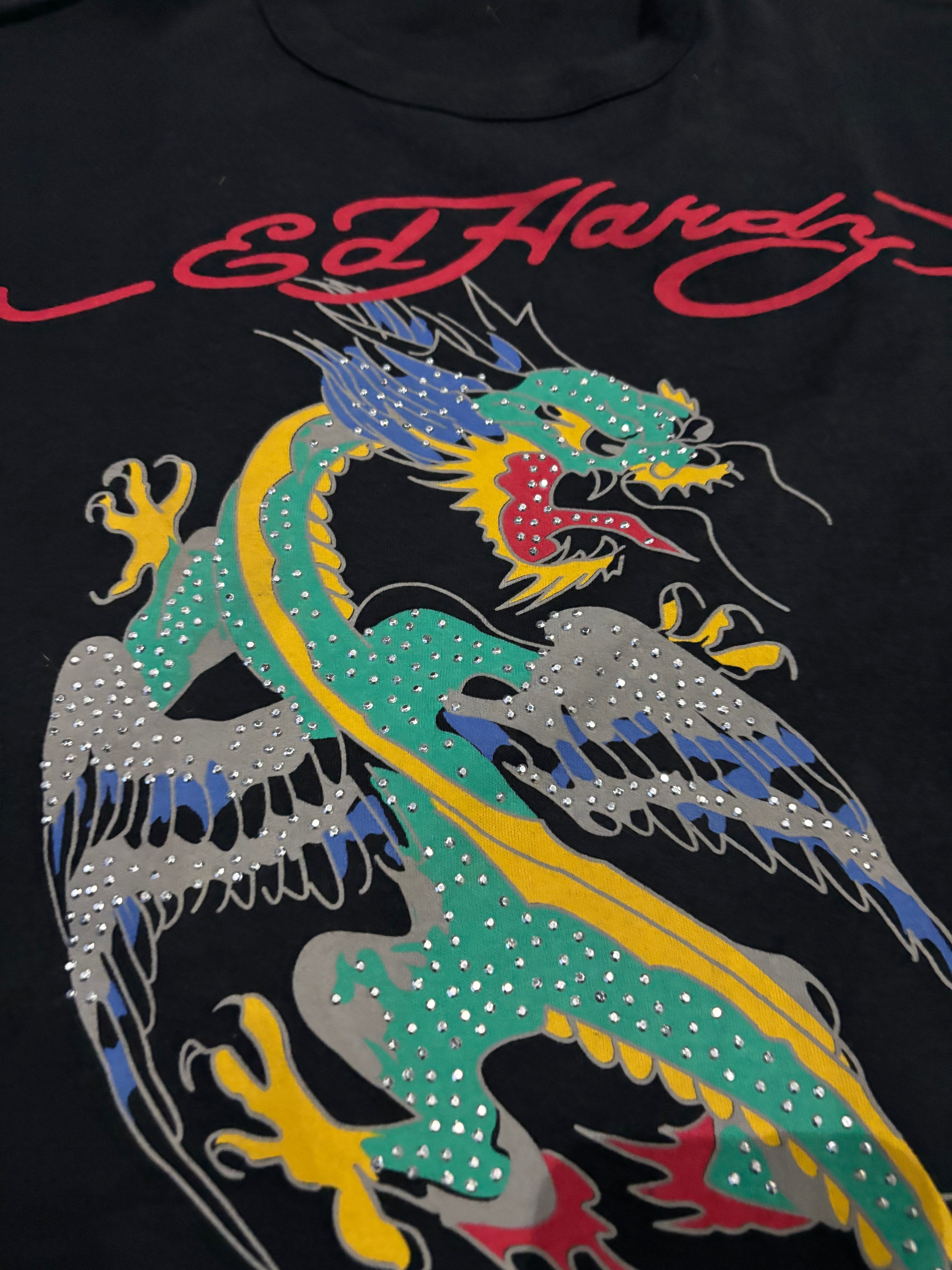 Ed Hardy Dragon Rhinestones Graphic T-Shirt Black