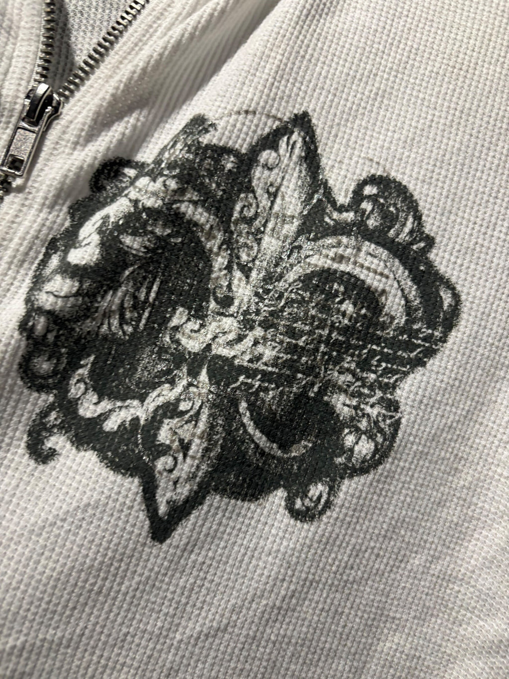 Y2K Fleur-de-Lis Thermal Zip-Up Hoodie