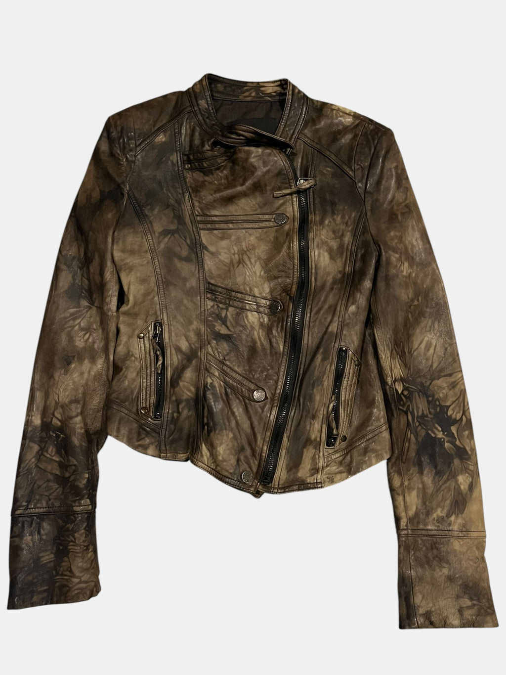 Archive Y2K Tie-Dye Smudged Leather Moto Jacket