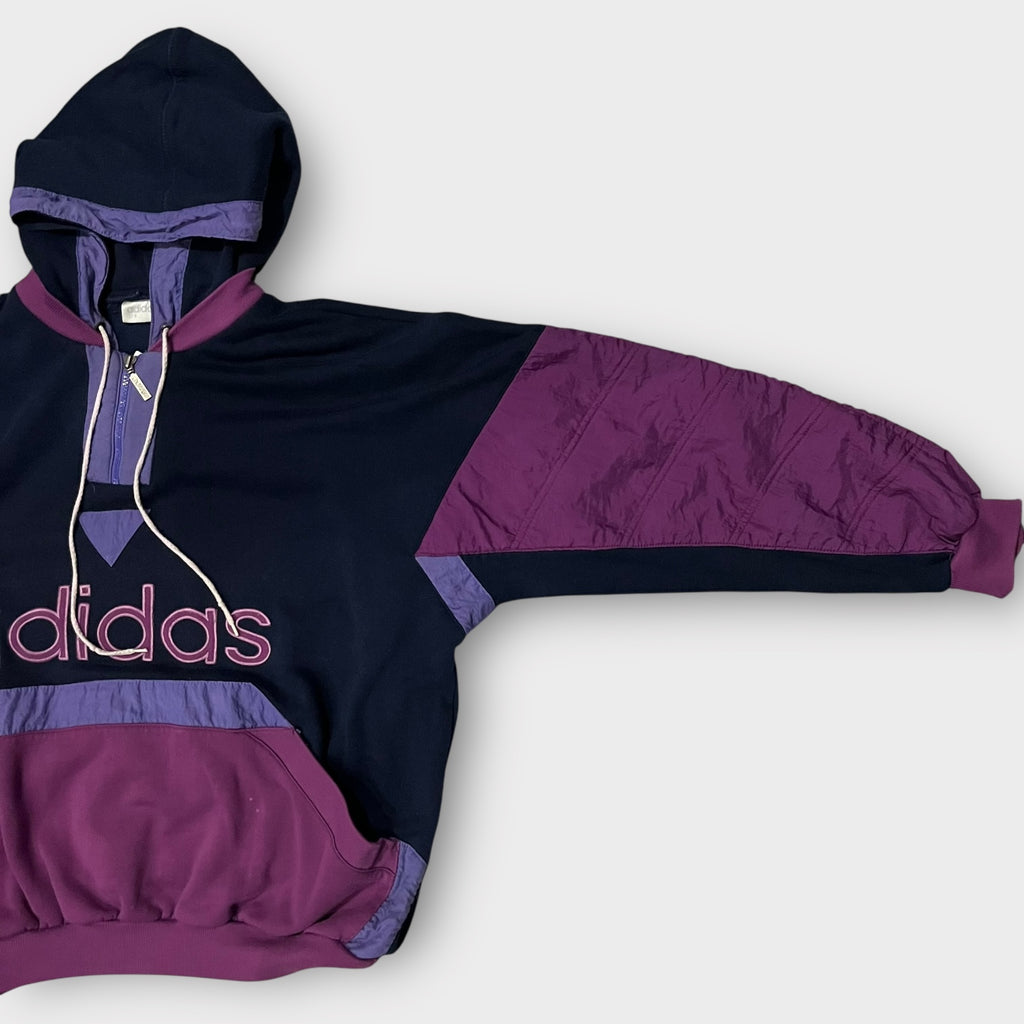 80s-90s adidas ナイロン切り替え ハーフジップ フーディ