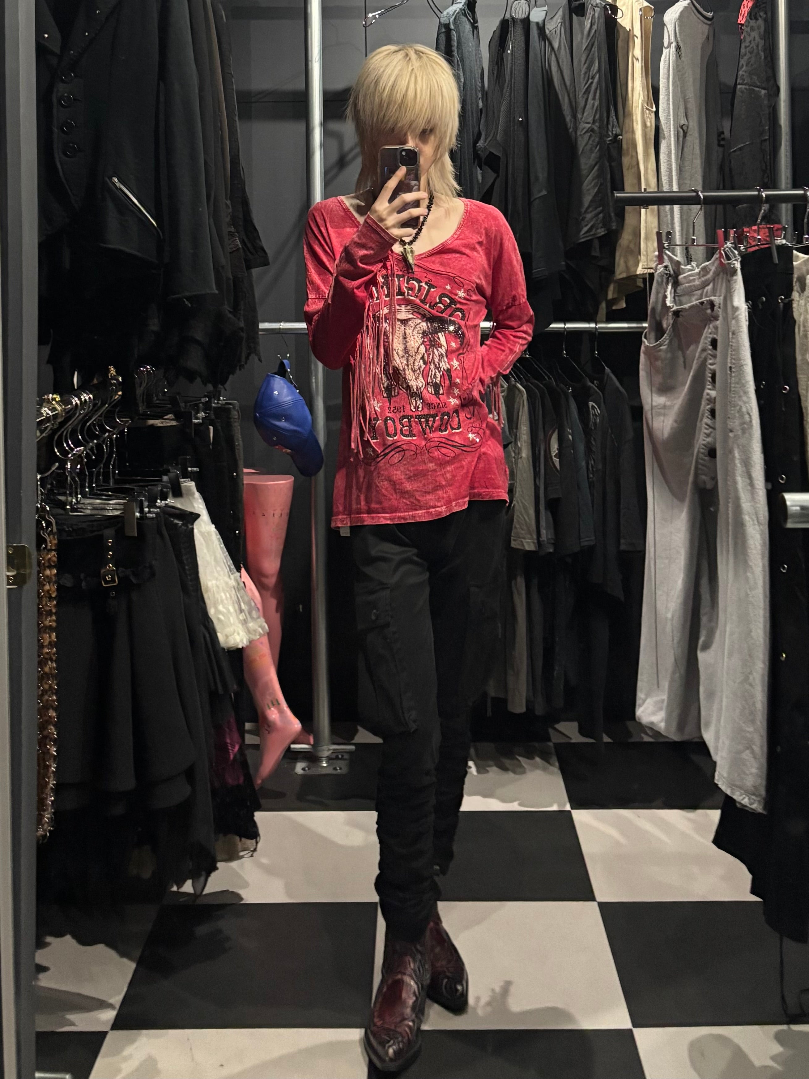 Vocal Y2K Rhinestone Cow Skull Lace-Up Long Sleeve
