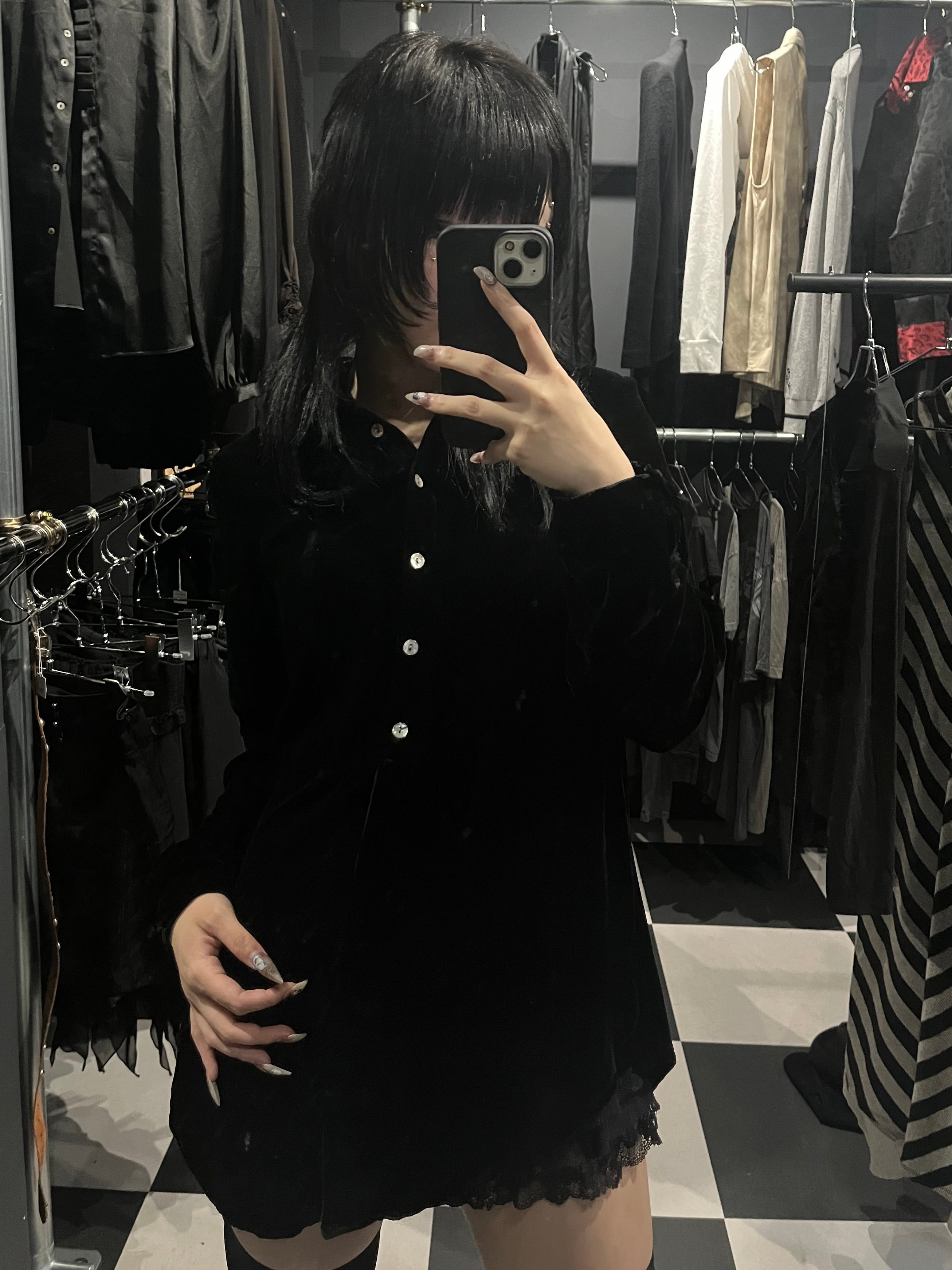 Vintage Midnight Velvet Loose Shirt