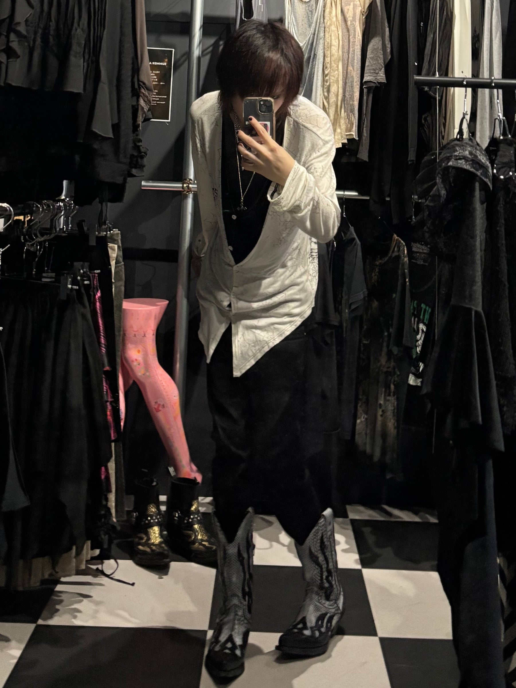 h.ANARCHY Spiderweb Print Layered Cardigan