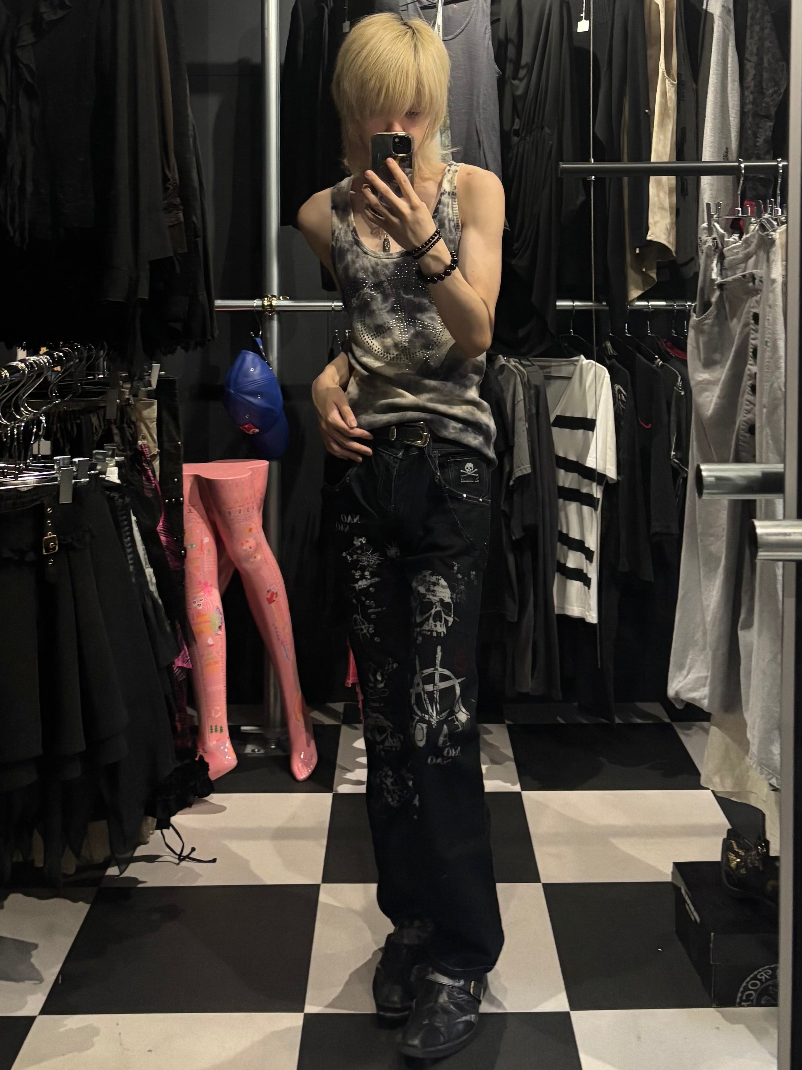 Y2K Rhinestone Peace Sign Tie-Dye Tank Top