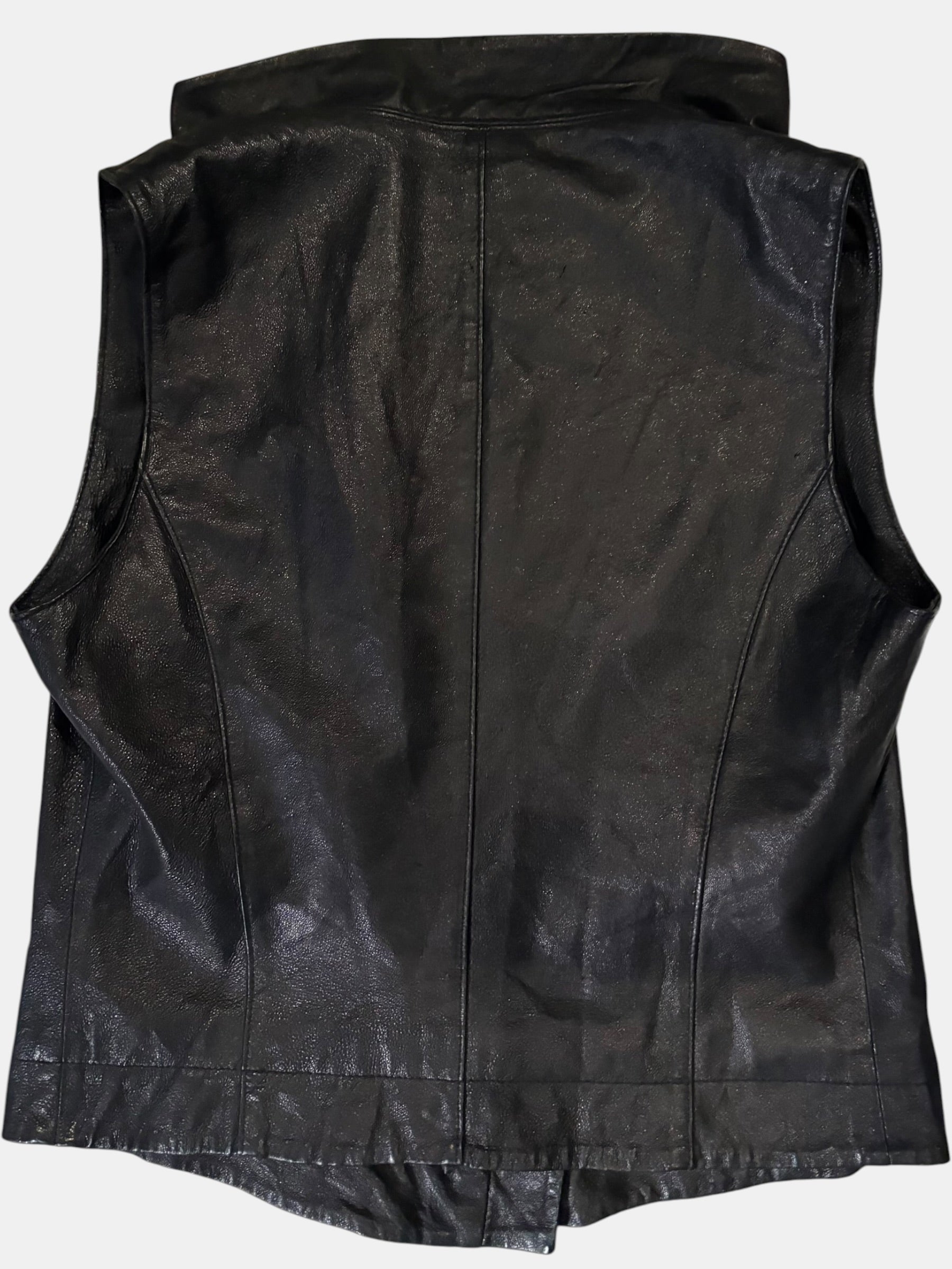 Asymmetric High-Neck Genuine Leather Vest