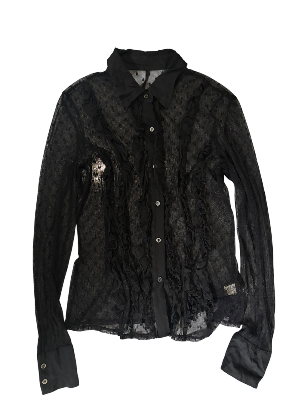 Gothic Black Polka Dot Mesh Ruffle Shirt