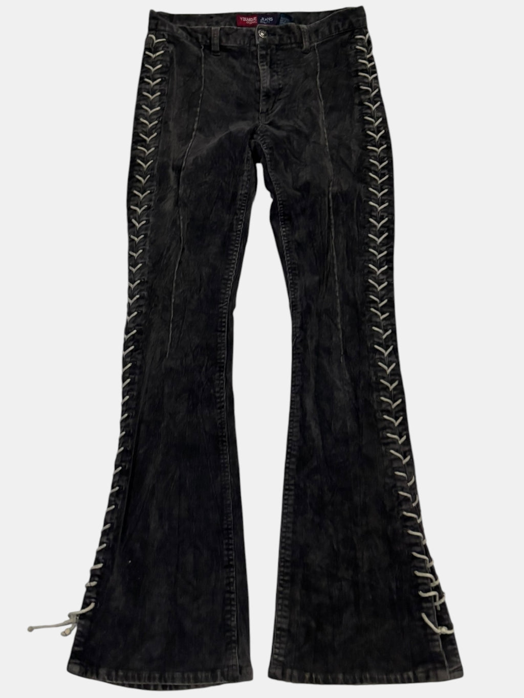 Full Side Lace-Up Black Flared Jeans