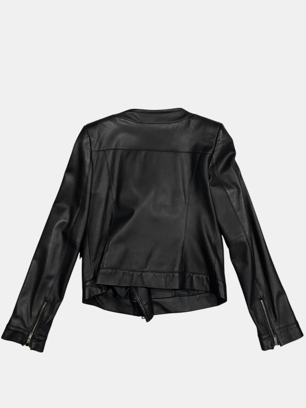 DKNY Minimalist Collarless Asymmetric Leather Jacket