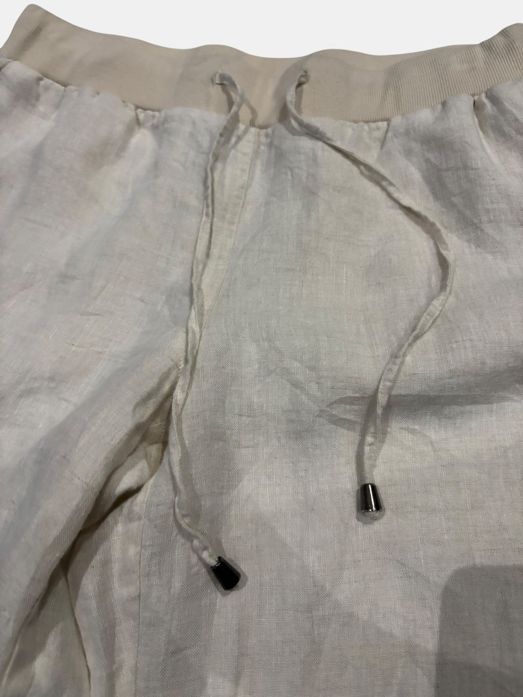 Off-White Linen Wide Leg Drawstring Pants