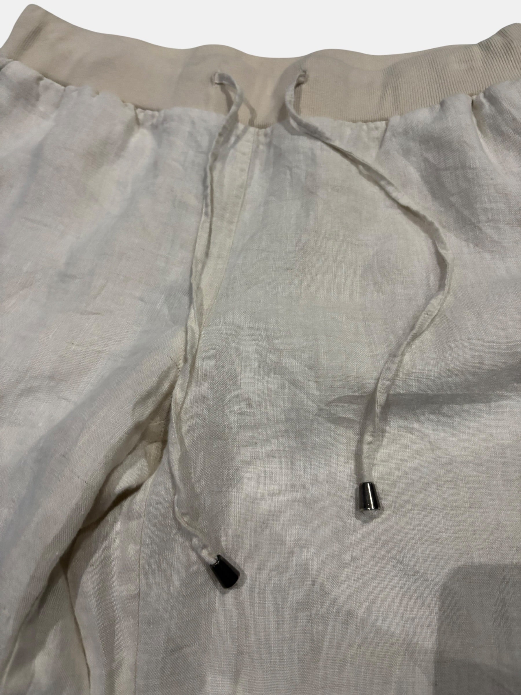 Off-White Linen Wide Leg Drawstring Pants