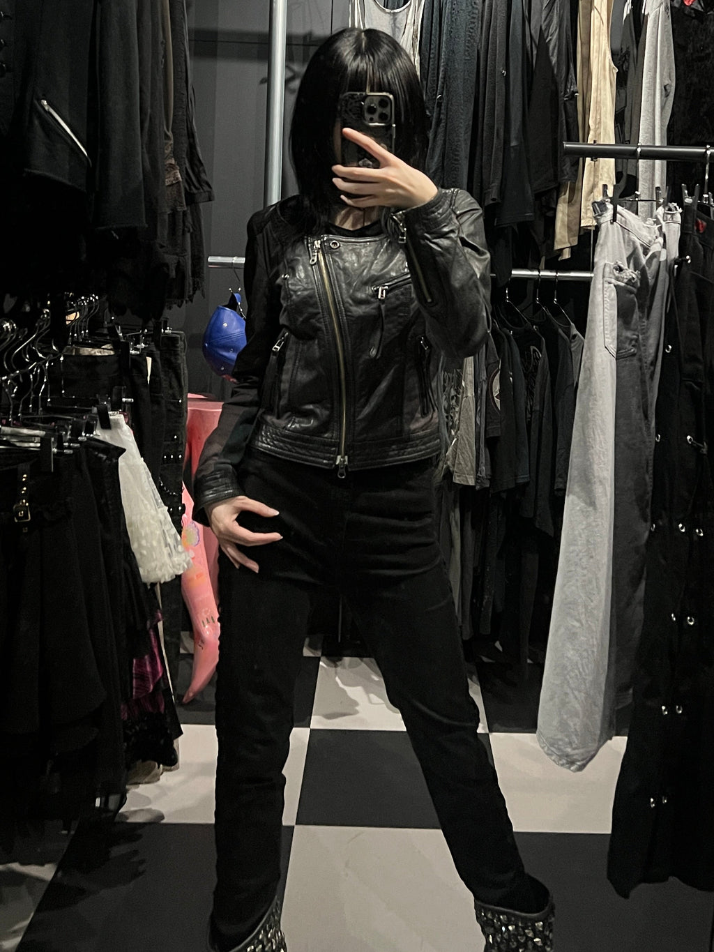 5351 Archive Cyber-Y2K Distressed Leather Moto Jacket