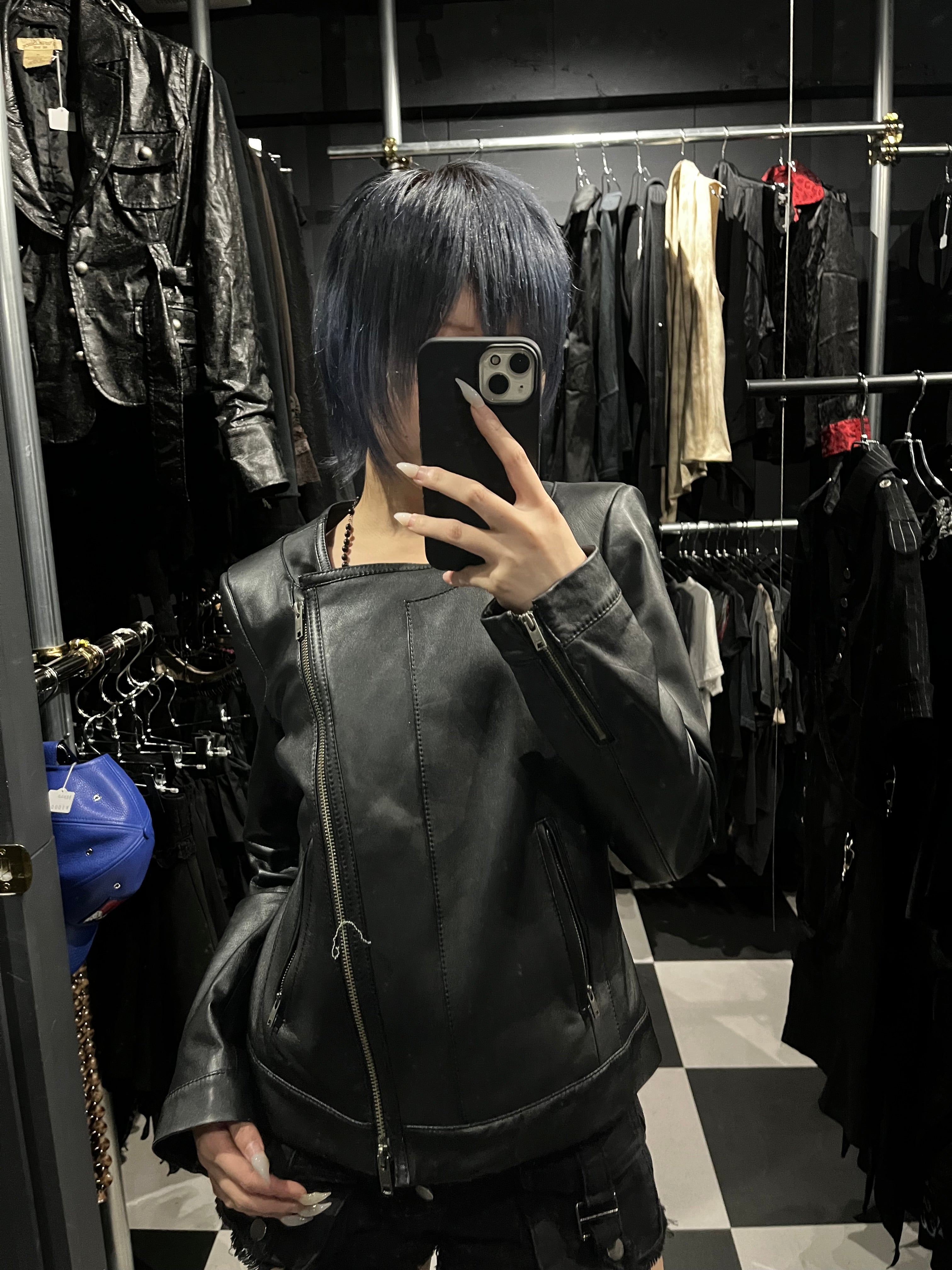 DKNY Minimalist Collarless Asymmetric Leather Jacket