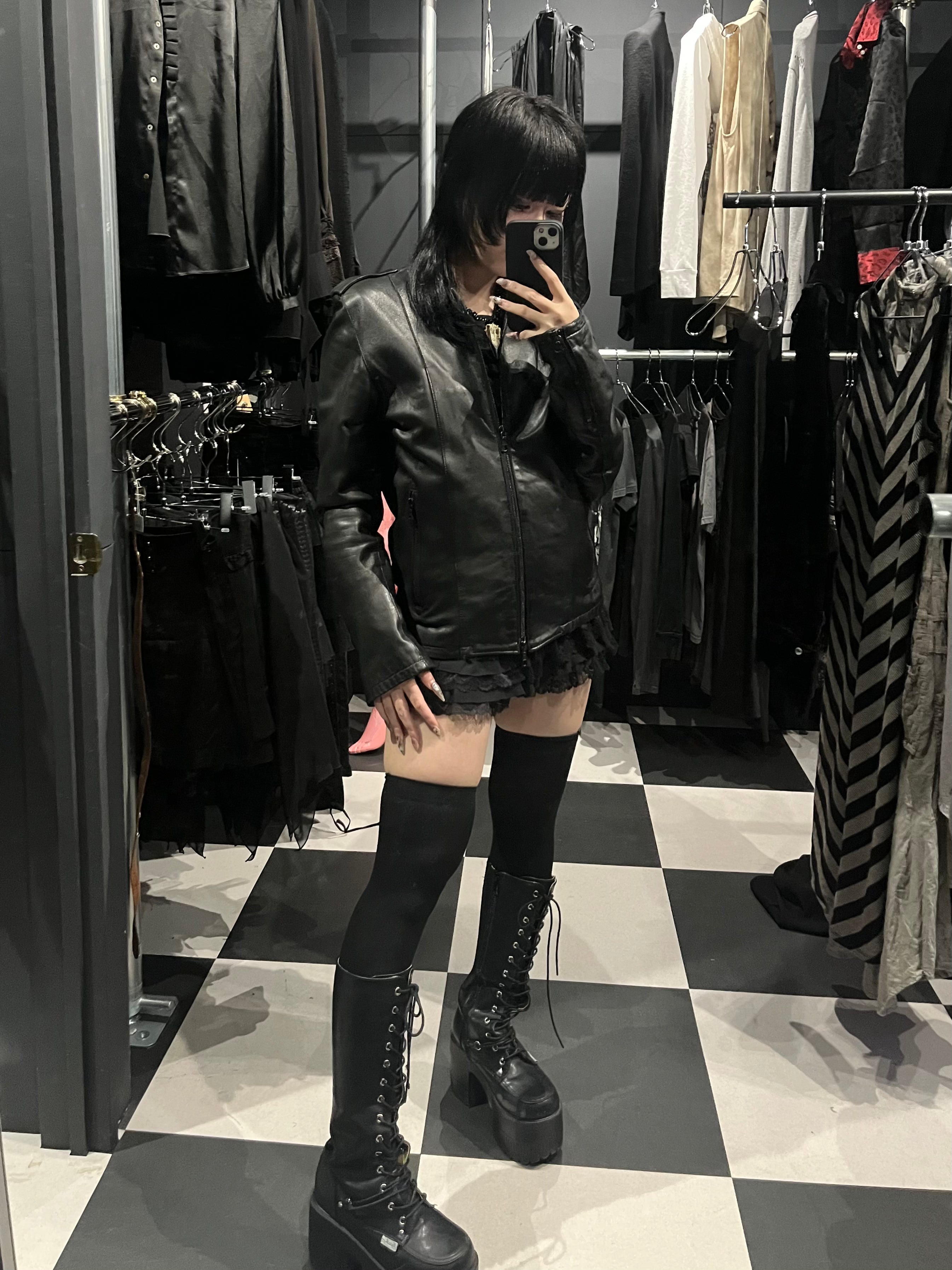 FACTOTUM Faux Leather V-Neck Racer Jacket